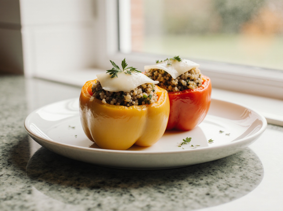 De délicieux poivrons farcis au boulgour cuits à l'airfryer.