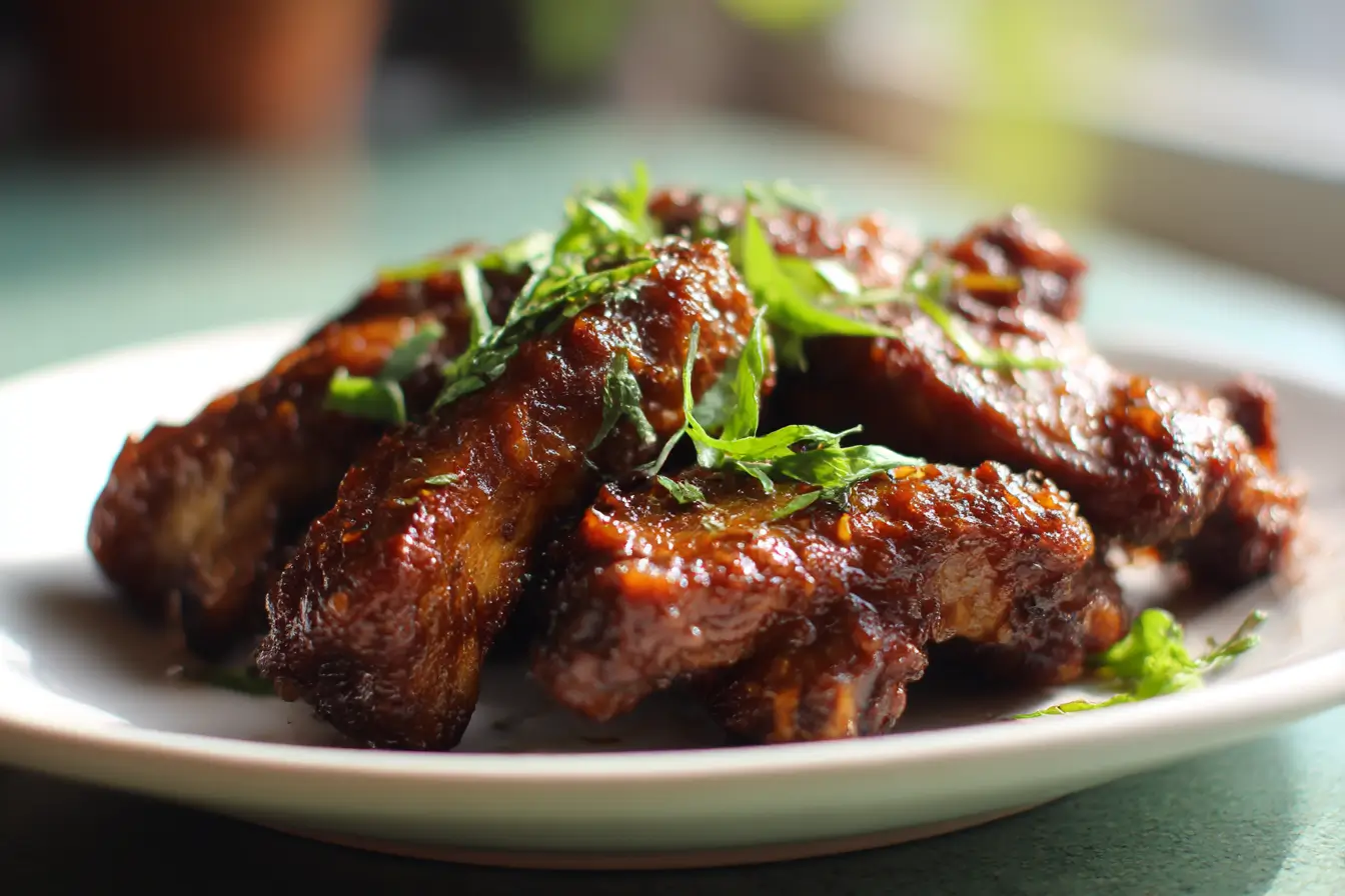 Delicieux travers de porc cuits à la perfection dans une friteuse à air.