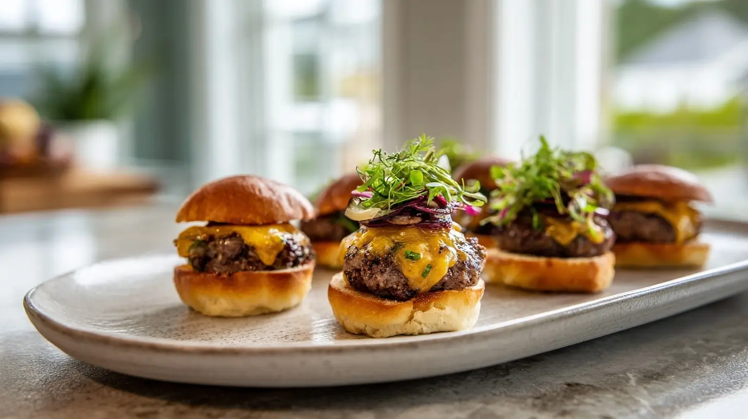 Mini burgers apéritifs préparés avec une friteuse à air.