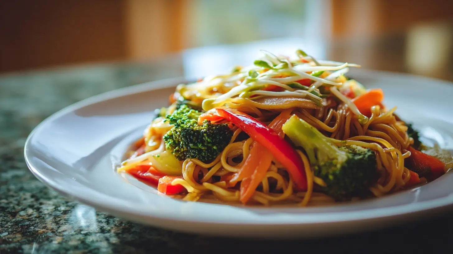 Délicieuses nouilles sautées aux légumes préparées avec un Airfryer.