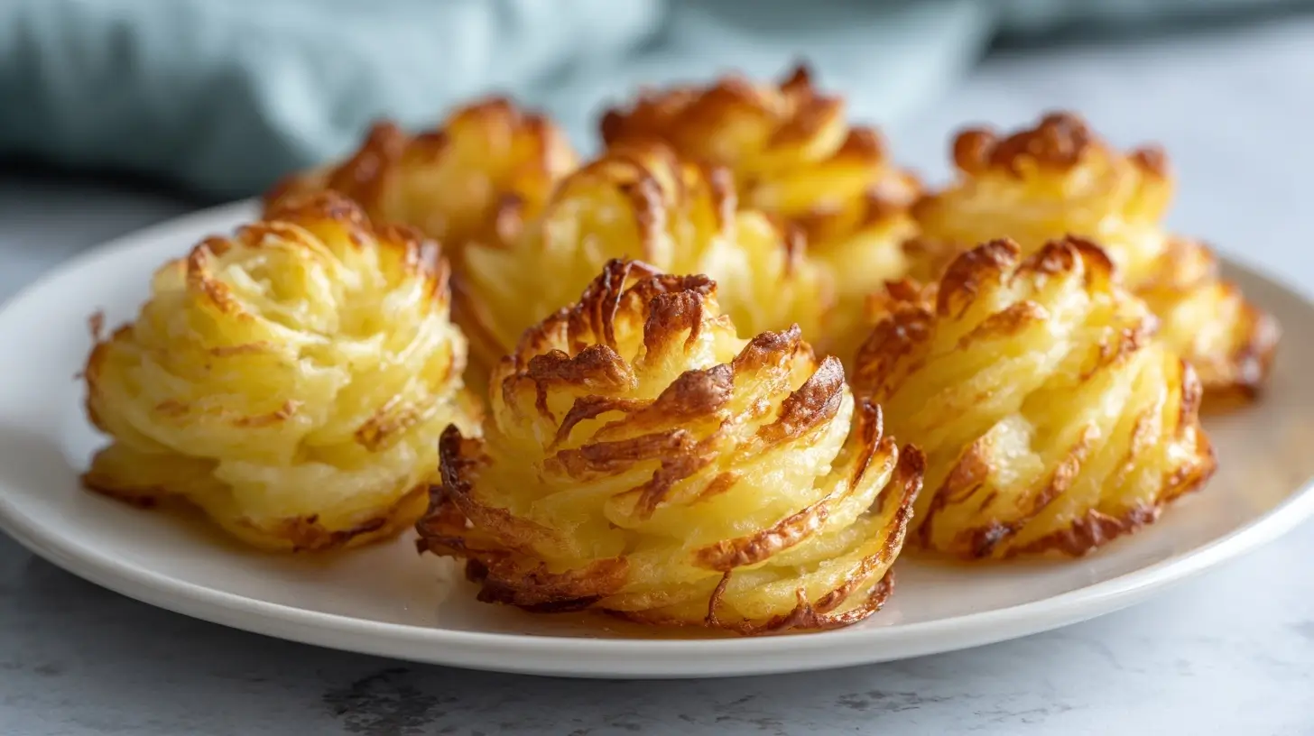 Pommes duchesse au Airfryer, de délicieuses pommes de terre dorées et croustillantes.