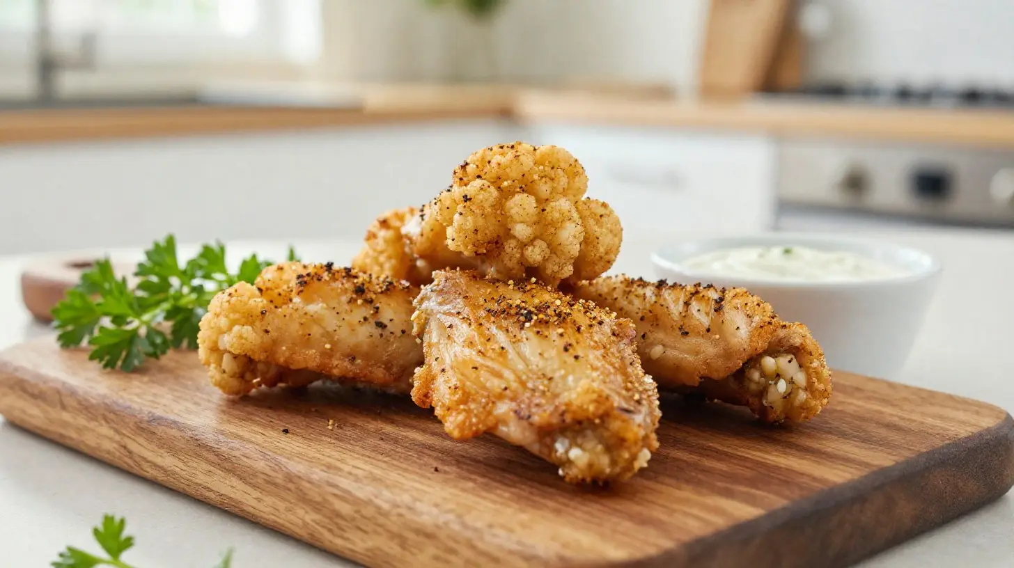 Délicieuses ailes de chou-fleur croustillantes préparées au airfryer.