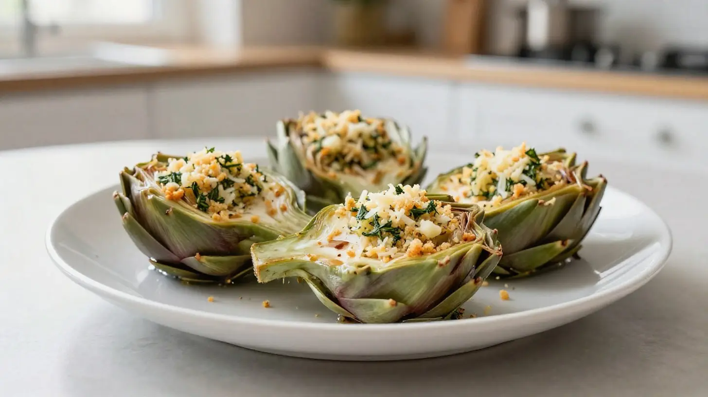 Délicieux artichauts farcis cuits à l'airfryer, savoureux et moelleux.