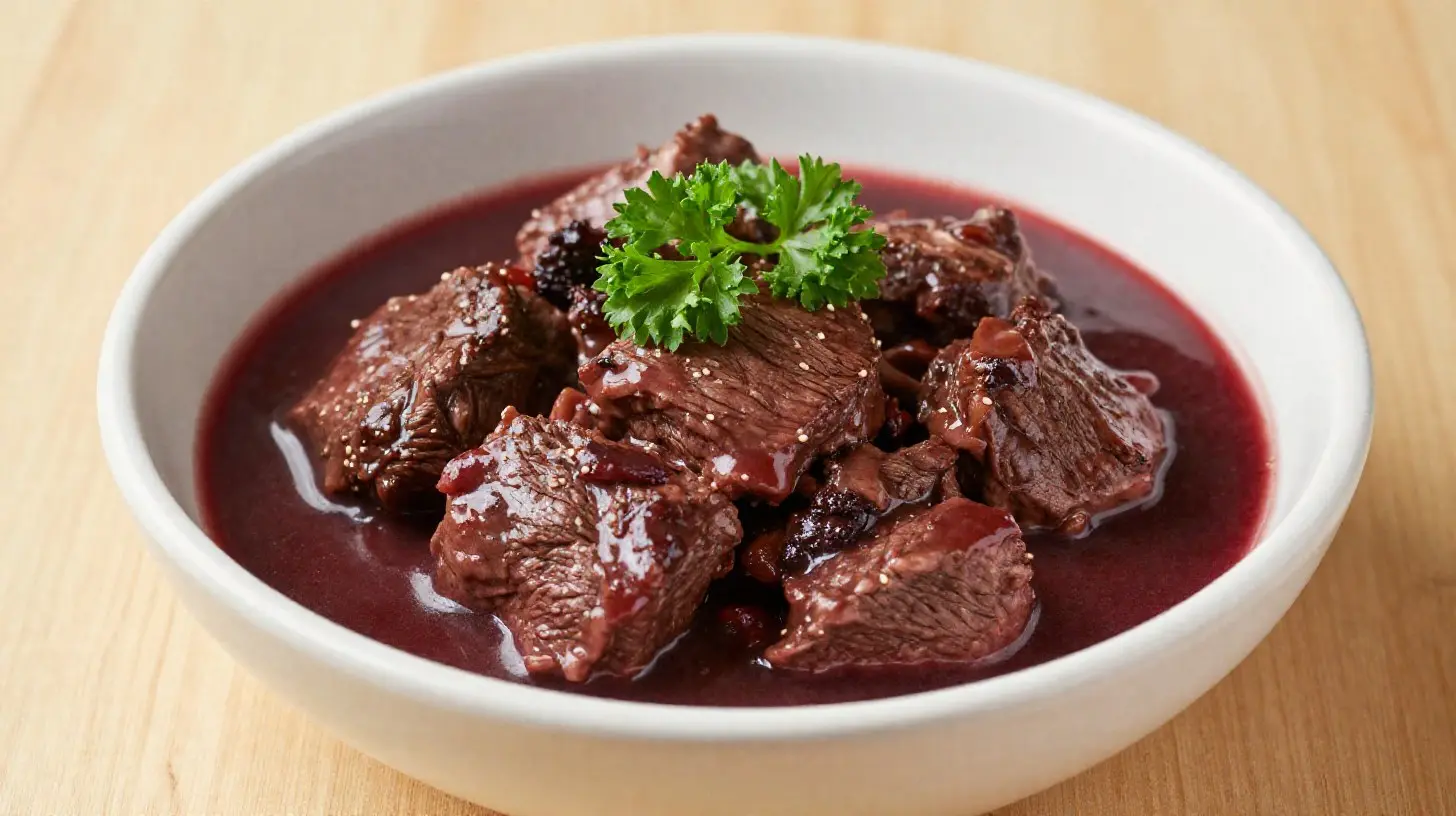 Savoureux boeuf bourguignon préparé rapidement dans l'airfryer pour un goût authentique.