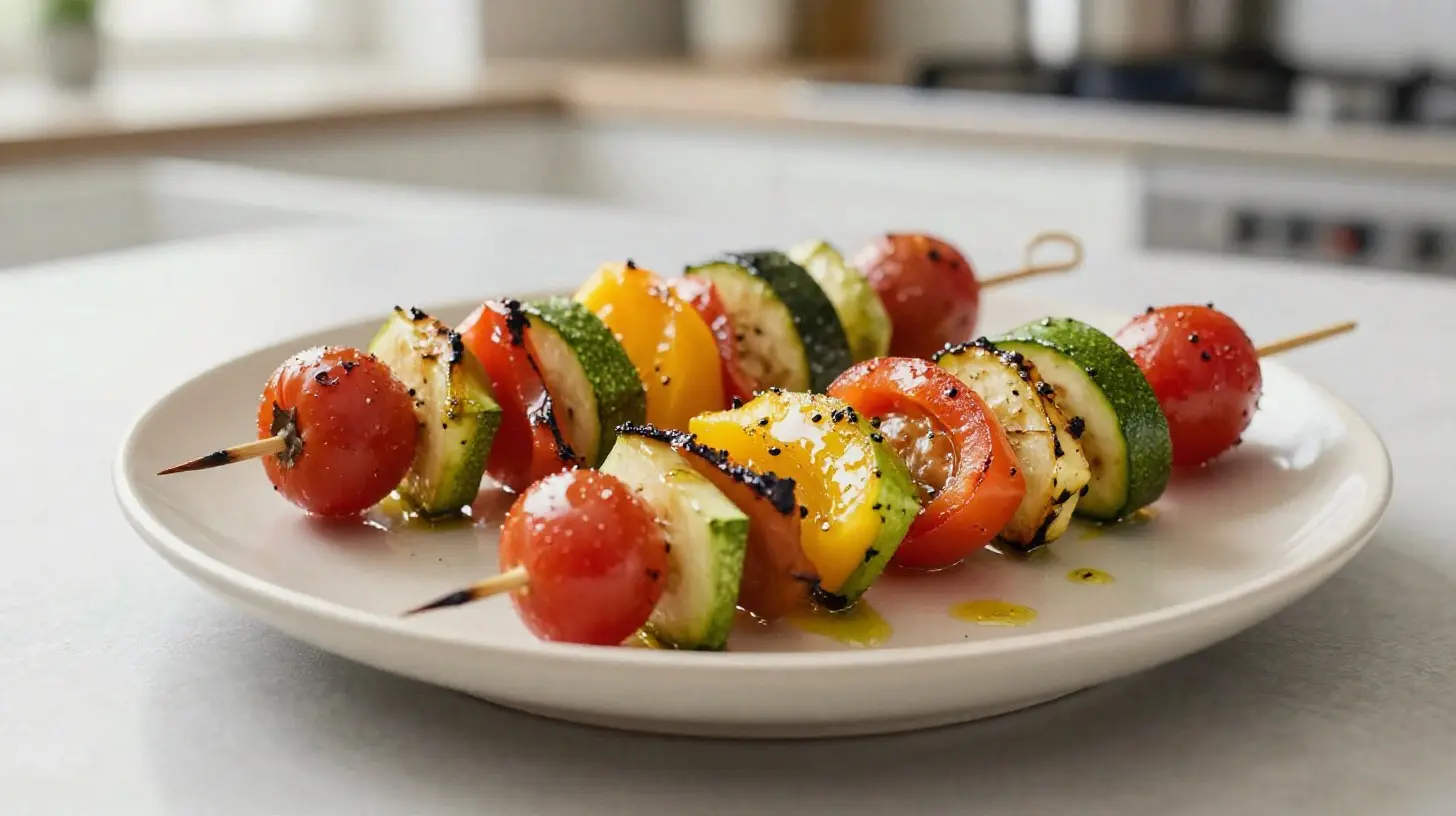 Délicieuses brochettes de légumes grillés préparées au airfryer, pleines de saveurs.