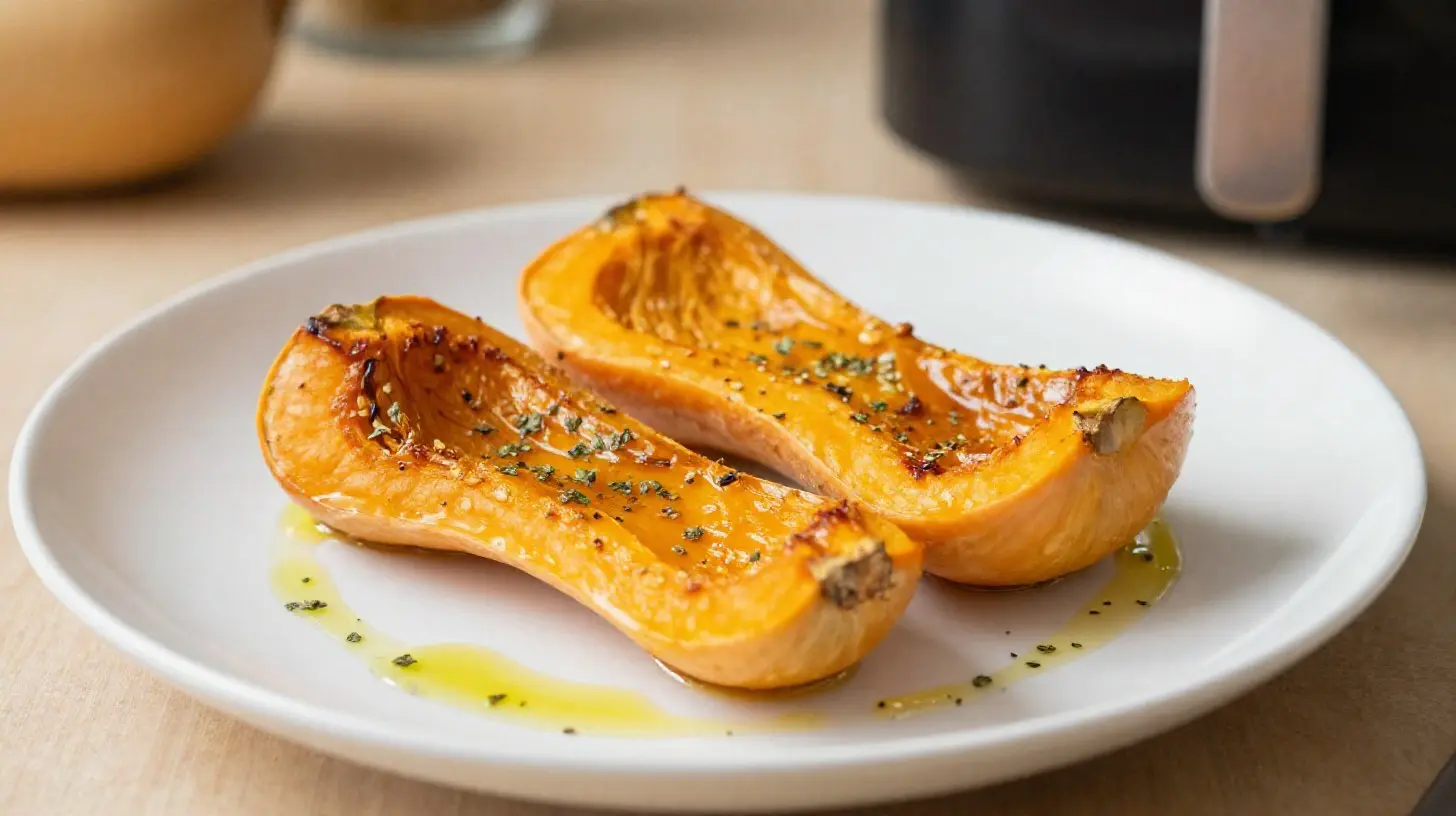 Savoureuse butternut rôtie au airfryer, croustillante à l'extérieur et fondante à l'intérieur.