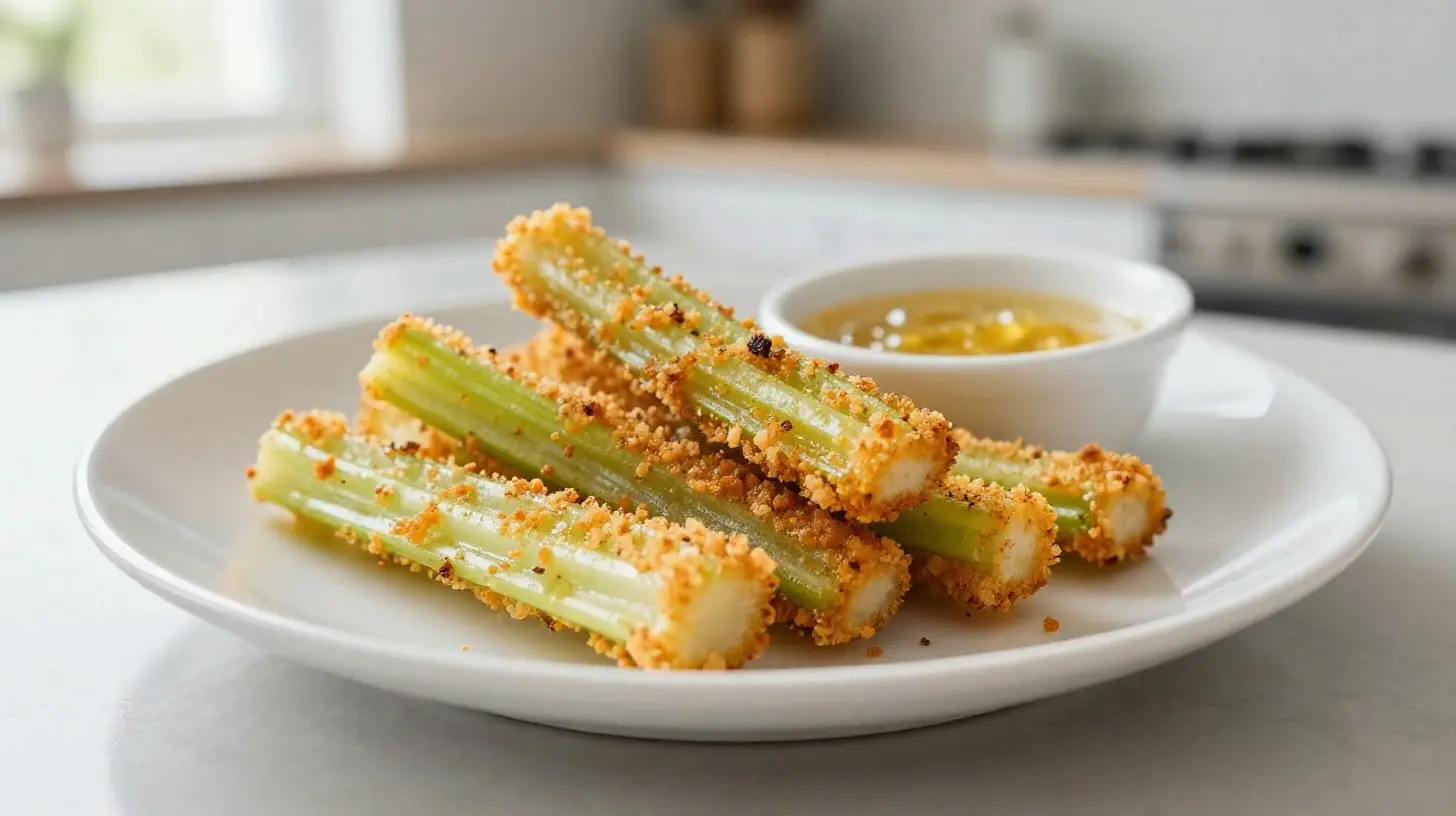 Bâtonnets de céleri croustillants, savoureux et sains cuits au Airfryer.