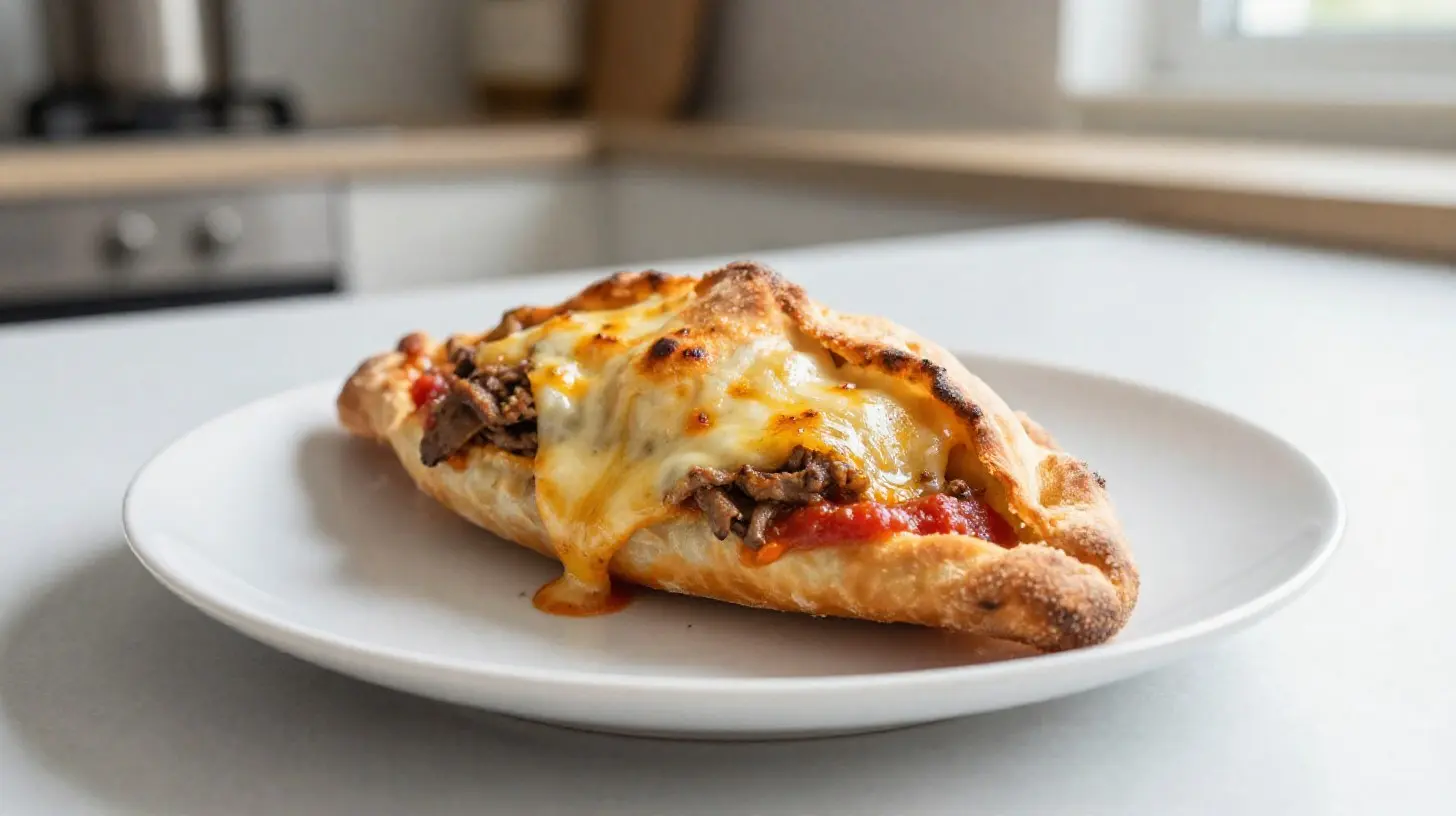 Savoureux calzone cuit à la perfection dans un Airfryer, croustillant à l'extérieur et fondant à l'intérieur.