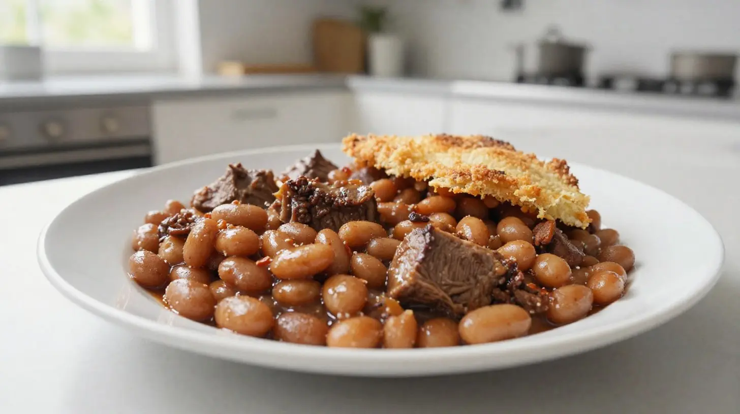 Savoureux cassoulet express préparé à l'airfryer pour un repas rapide et délicieux.
