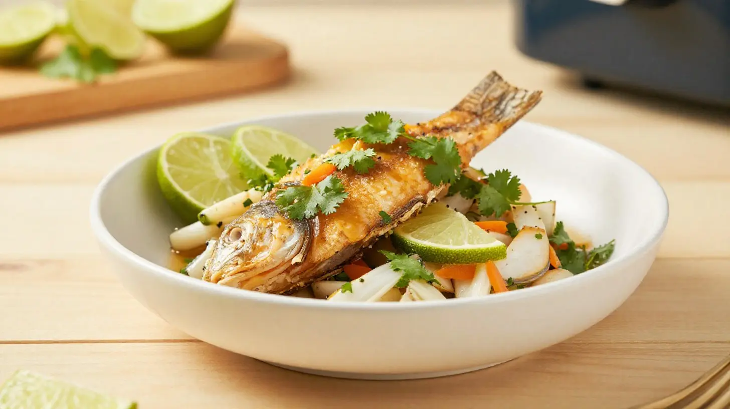 Un délicieux ceviche de poisson préparé à l'Airfryer, frais et savoureux.