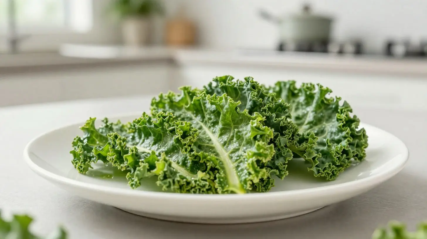 Délicieuses chips de chou kale croustillantes et saines préparées au airfryer.