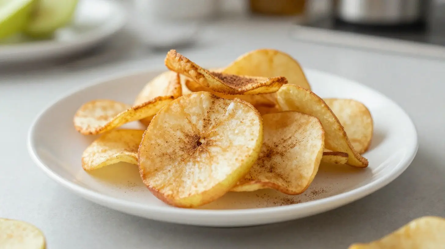 Délicieuses chips de pommes croustillantes préparées au airfryer, parfaites pour un snack sain.