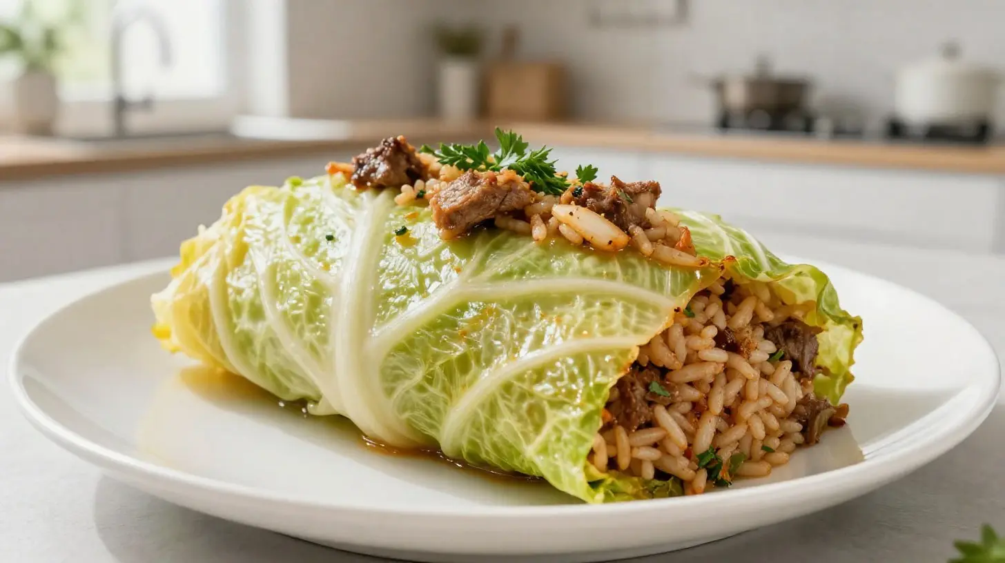 Chou farci préparé à la perfection dans un airfryer, plein de saveurs délicieuses.