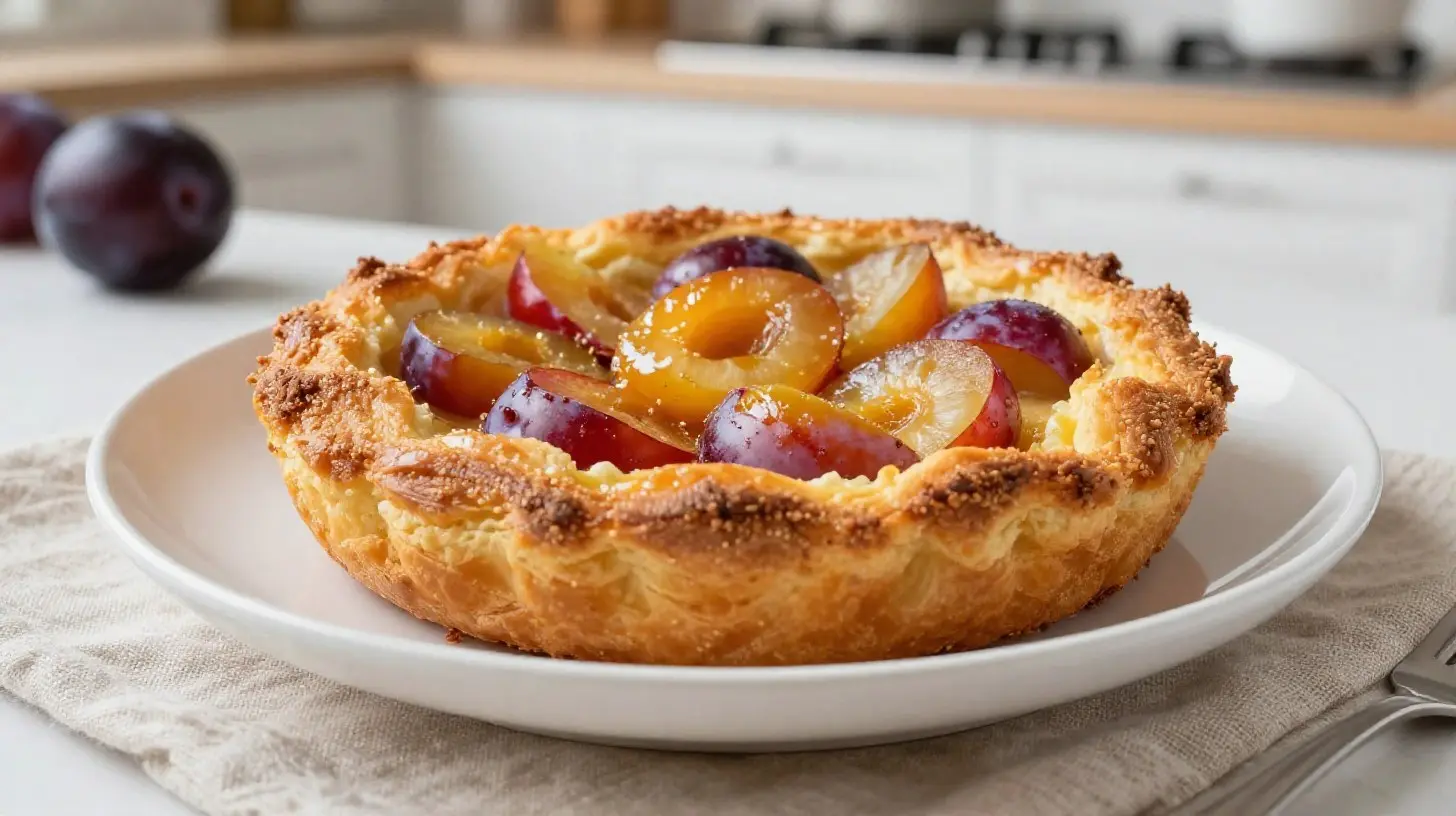Délicieux clafoutis aux mirabelles préparé avec l'Airfryer, parfait pour un dessert léger.