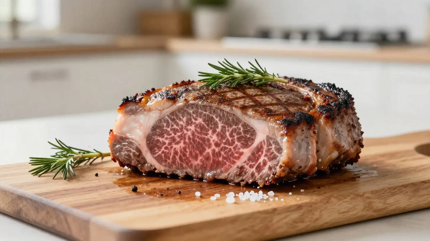 Savoureuse côte de bœuf cuite à la perfection dans un Airfryer, juteuse et délicieuse.