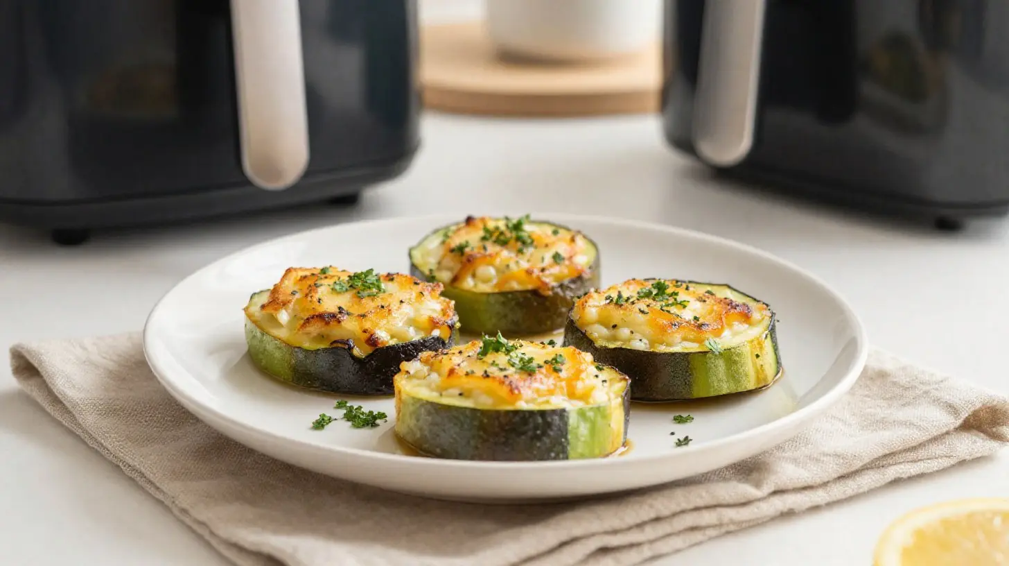 Délicieuses courgettes farcies au Airfryer, préparées pour une cuisson rapide et savoureuse.