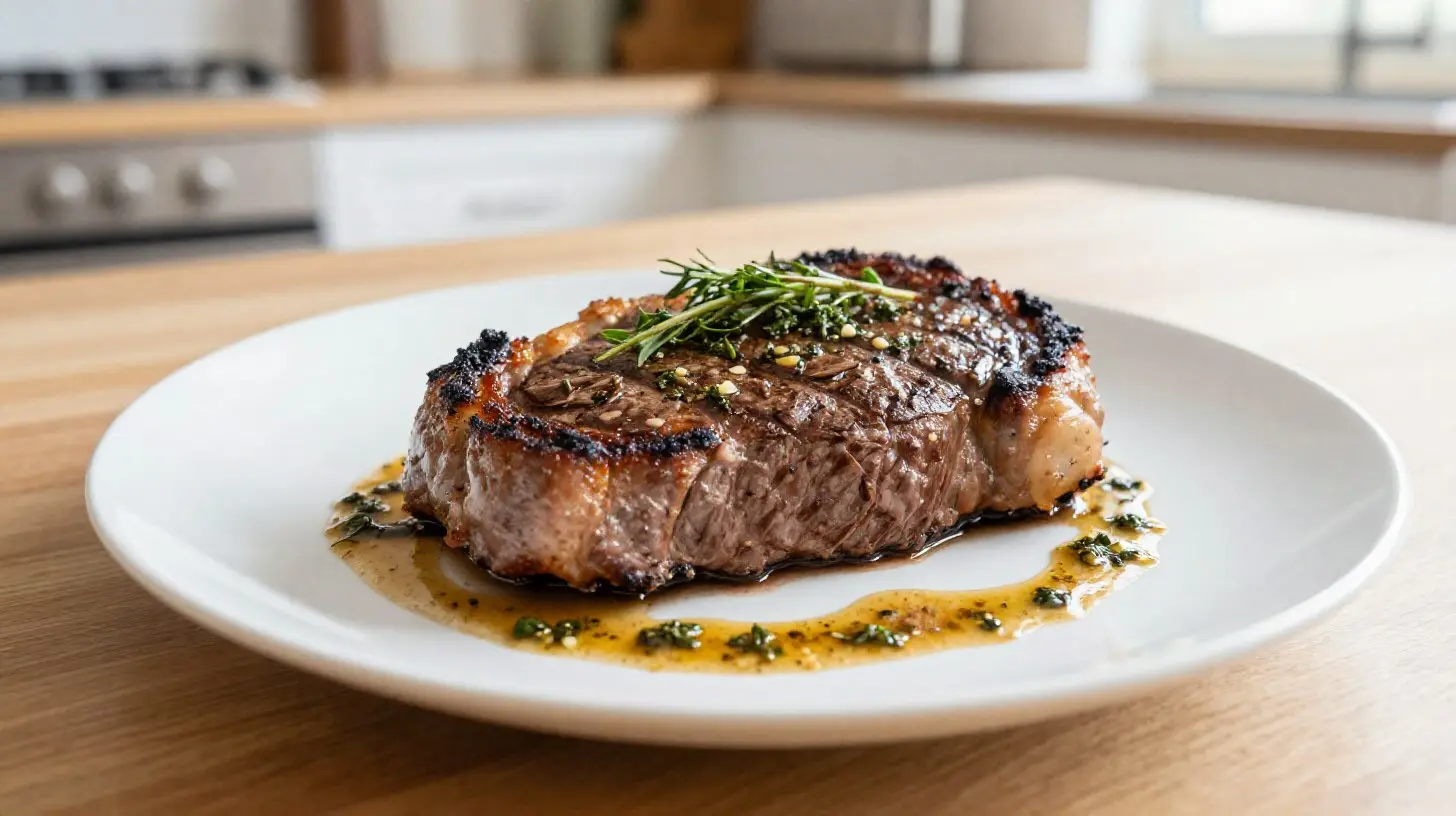 Délicieuse entrecôte à la provençale cuite à la perfection dans un Airfryer.