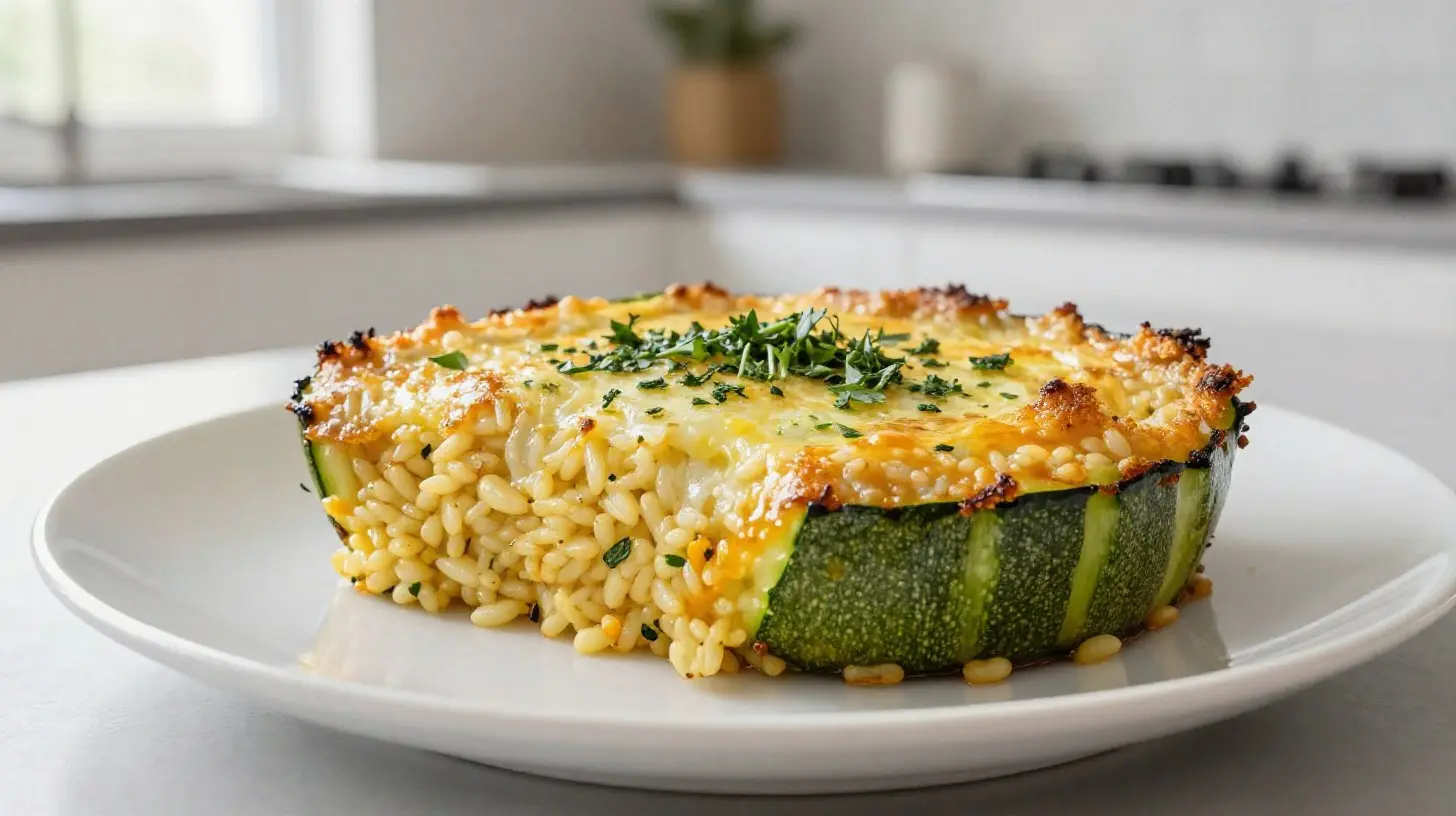 Délicieux gratin de courgettes au riz préparé au Airfryer, croustillant et savoureux.