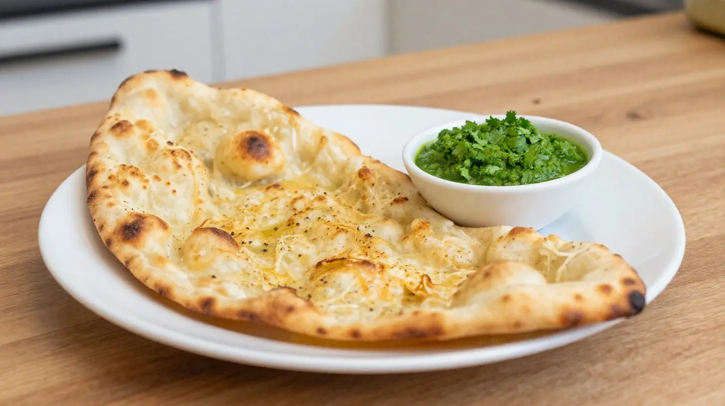 Naan à l'ail cuit à l'airfryer, croustillant et savoureux.