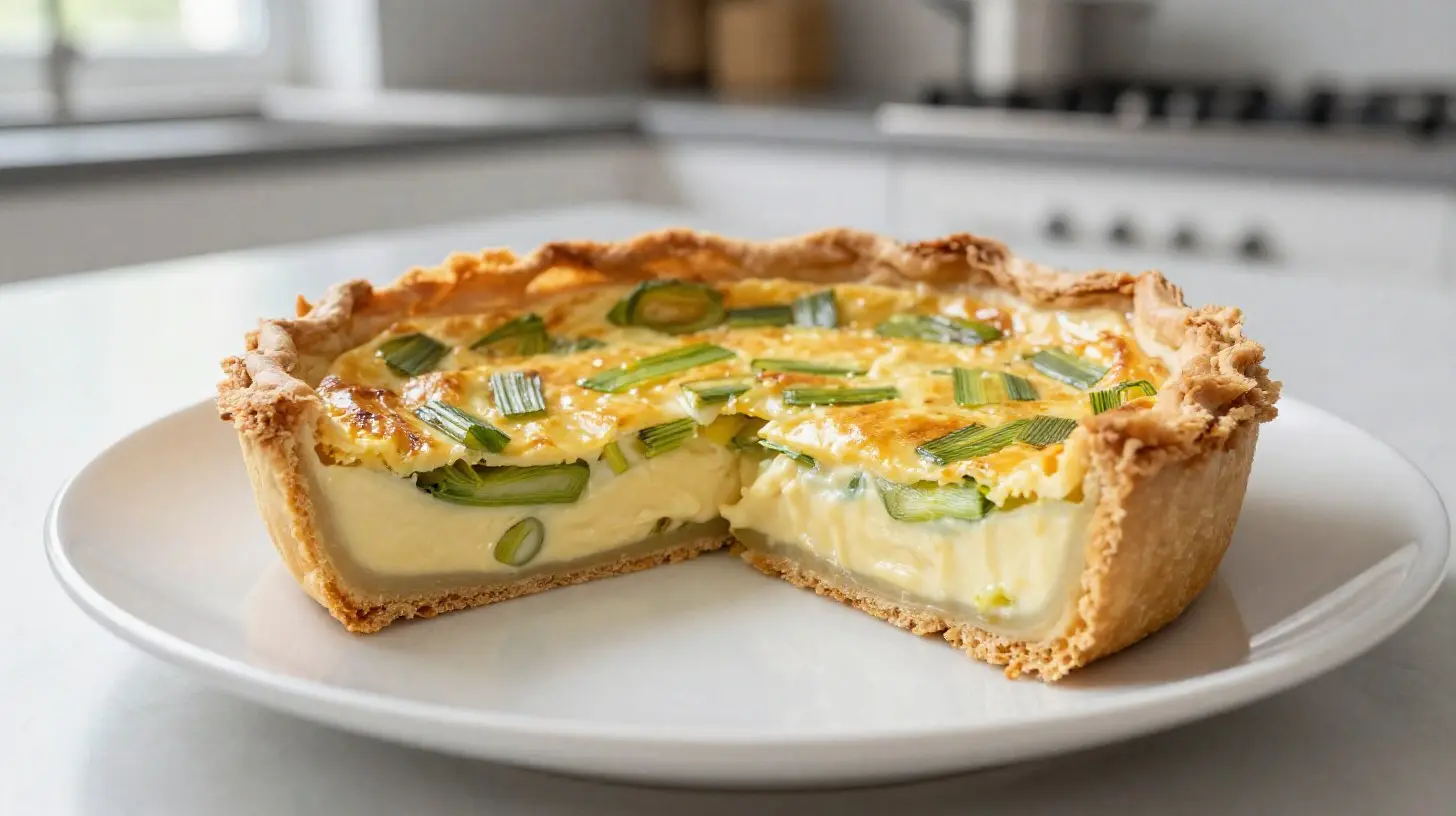 Délicieuse quiche aux poireaux préparée dans un airfryer pour une croûte croustillante.