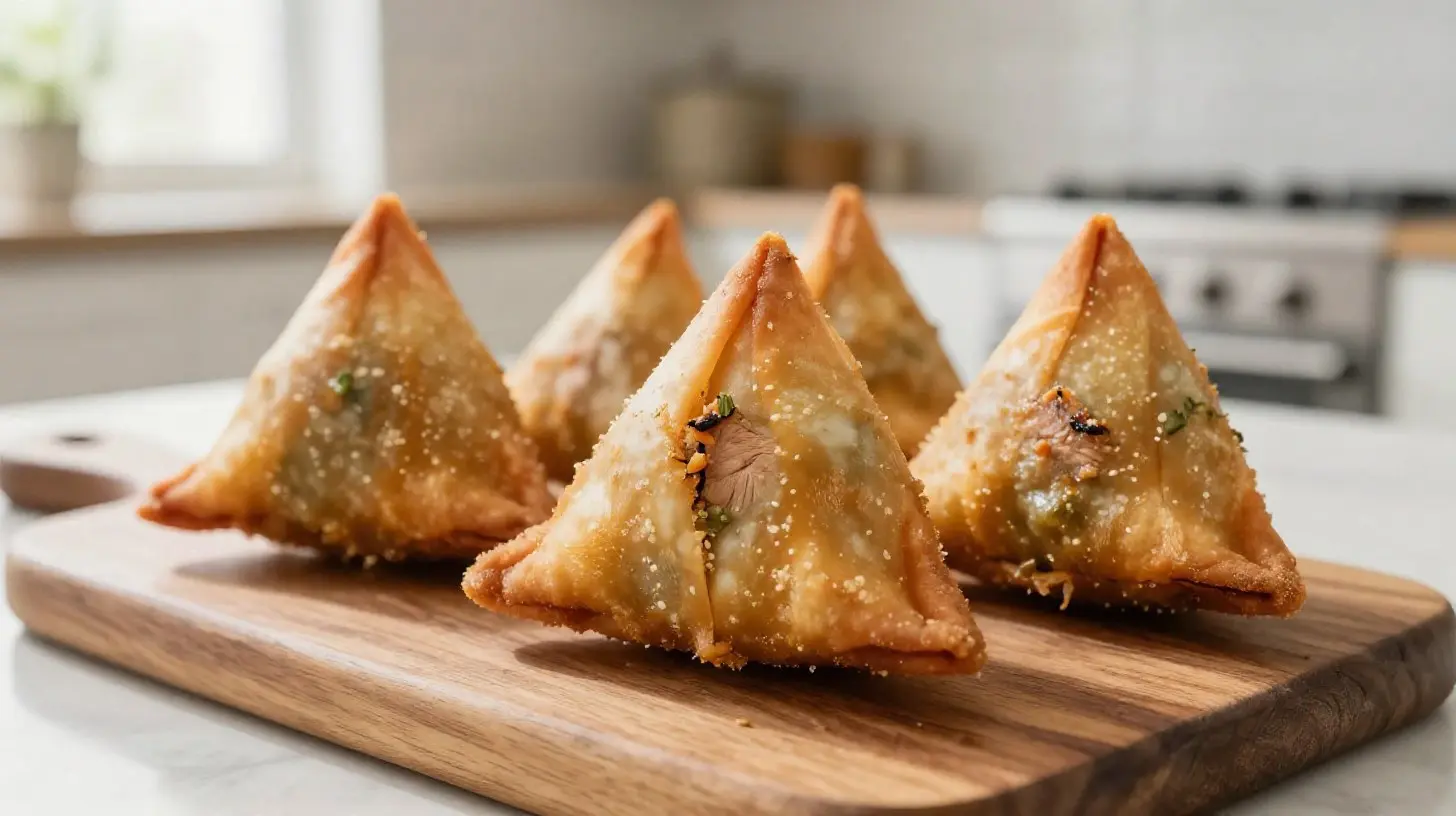 Savoureux samoussas au thon cuits à la perfection dans l'Airfryer, croustillants et dorés.