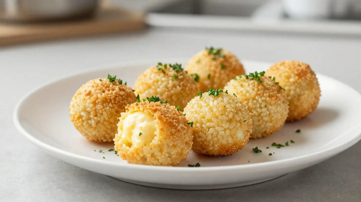 Délicieux suppli au airfryer, croustillants à l'extérieur et crémeux à l'intérieur.
