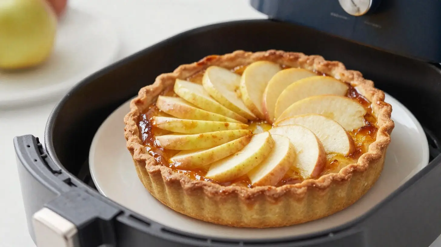 Délicieuse tarte aux pommes cuite à la perfection dans l'airfryer, riche en saveurs.