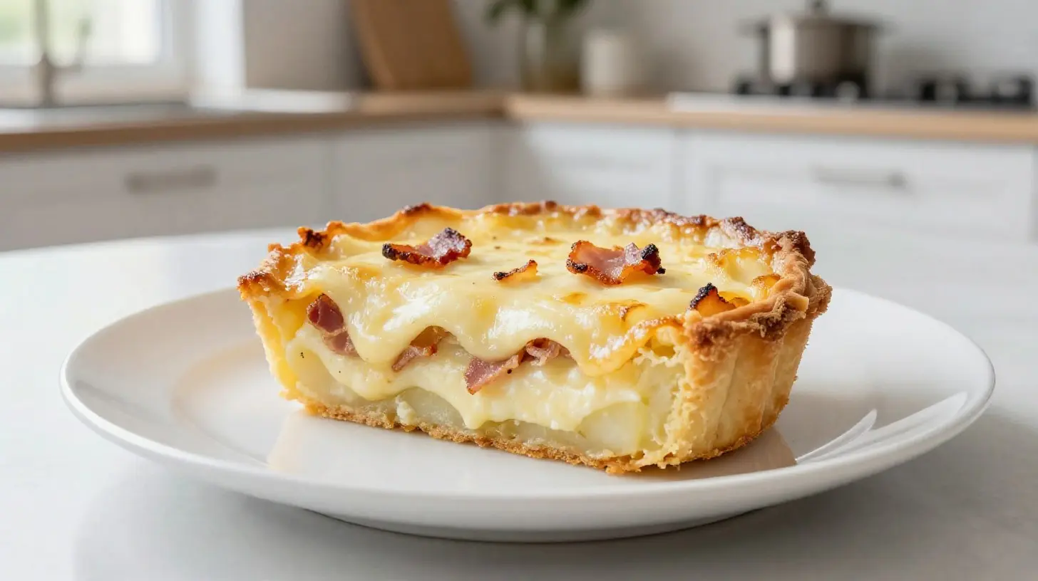 Délicieuse tartiflette cuite à l'airfryer, croustillante et savoureuse.