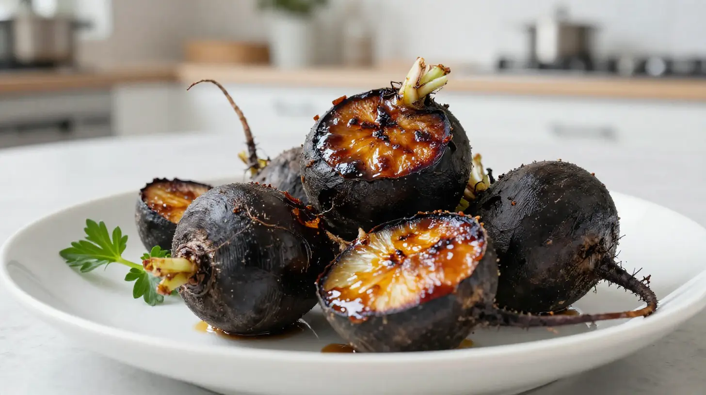 Délicieux radis noir rôti préparé au airfryer pour une cuisson parfaite.